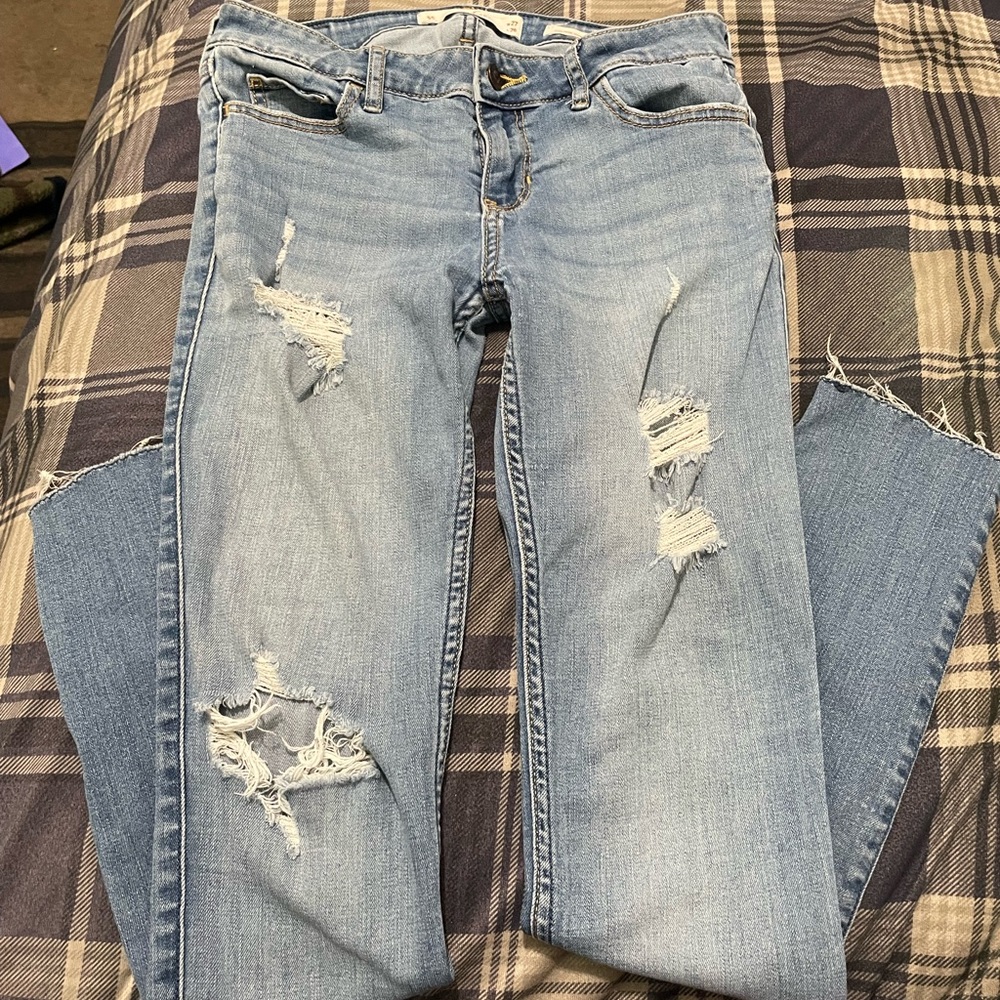 Hollister Light Blue Distressed Straight Leg Jeans